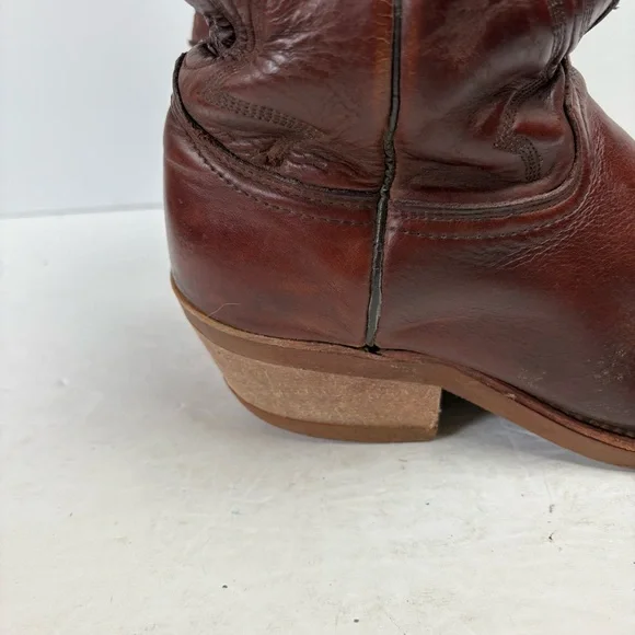 Abilene Brown Leather Cowboy Boots Western Embroidered Gum Oil Resistant Soles 7